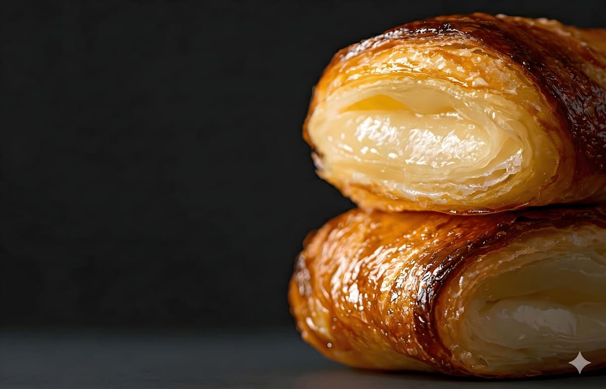 Laminated pastry layers up close